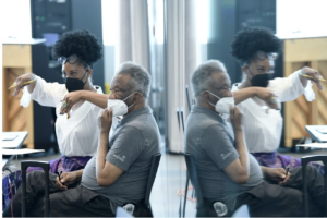 Guest curator Theresa Ruth Howard and choreographer Donald Byrd watch rehearsals June 6. (Matt McClain/The Washington Post)